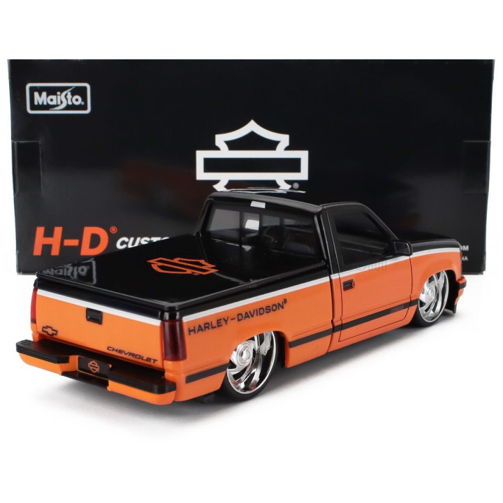 MAISTO CHEVROLET 454 SS PICK-UP HARLEY DAVIDSON 1993 - ORANGE BLACK 1/24