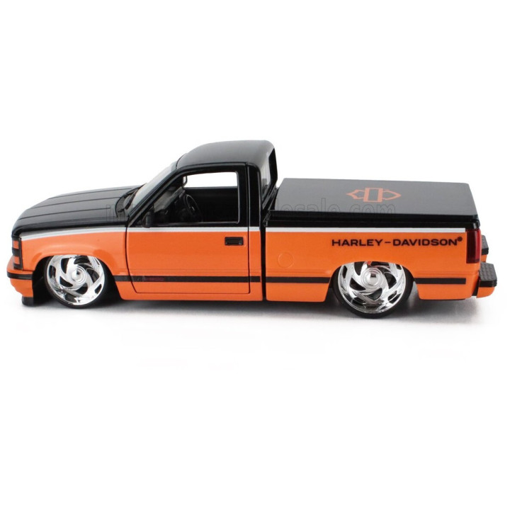 MAISTO CHEVROLET 454 SS PICK-UP HARLEY DAVIDSON 1993 - ORANGE BLACK 1/24