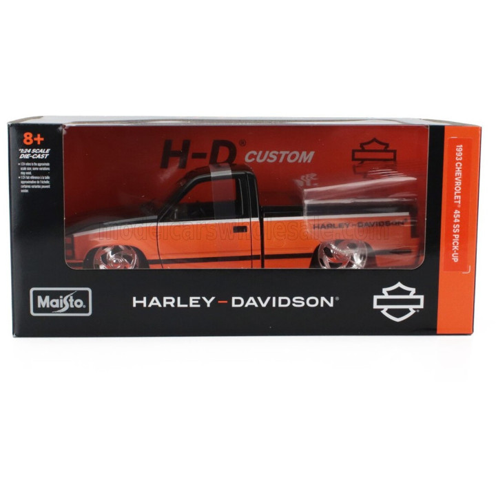 MAISTO CHEVROLET 454 SS PICK-UP HARLEY DAVIDSON 1993 - ORANGE BLACK 1/24