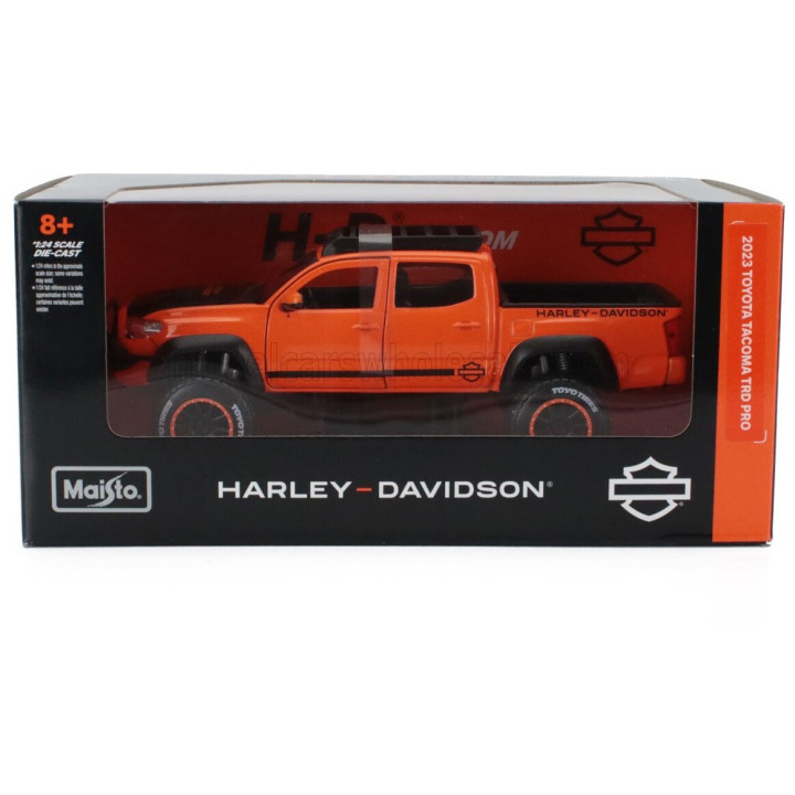 MAISTO TOYOTA TACOMA TRD PRO PICK-UP HARLEY DAVIDSON 2023 - ORANGE BLACK 1/24