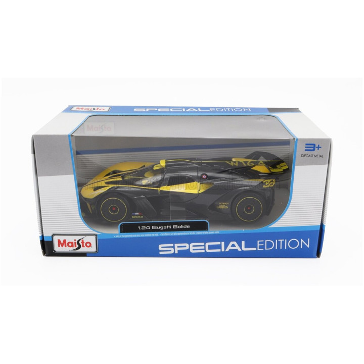 MAISTO BUGATTI BOLIDE W16 8.0 FOUR-TURBO 1850hp 500km/h 2020 - YELLOW BLACK 1/24