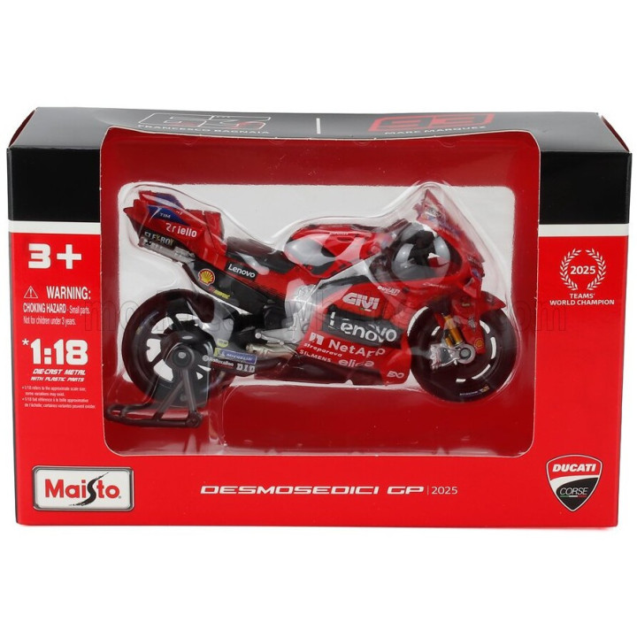 MAISTO DUCATI DESMOSEDICI GP25 TEAM LENOVO N 63 MOTOGP SEASON 2025 FRANCESCO BAGNAIA - RED 1/18