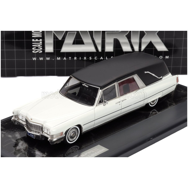 MATRIX SCALE MODELS CADILLAC SUPERIOR FUNERAL CAR - HEARSE - CARRO FUNEBRE 1970 - WHITE BLACK 1/43