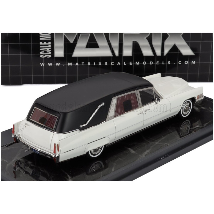 MATRIX SCALE MODELS CADILLAC SUPERIOR FUNERAL CAR - HEARSE - CARRO FUNEBRE 1970 - WHITE BLACK 1/43