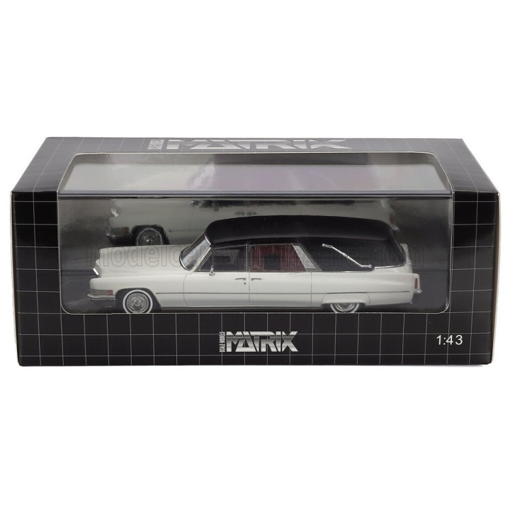 MATRIX SCALE MODELS CADILLAC SUPERIOR FUNERAL CAR - HEARSE - CARRO FUNEBRE 1970 - WHITE BLACK 1/43
