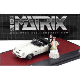 MATRIX SCALE MODELS JAGUAR E-TYPE FRUA ROADSTER OPEN 1964 - MATRIMONIO - JUST MARRIED - WEDDING WITH 2 FIGURES - WHITE 1/43