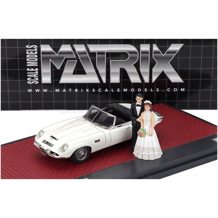 MATRIX SCALE MODELS JAGUAR E-TYPE FRUA ROADSTER OPEN 1964 - MATRIMONIO - JUST MARRIED - WEDDING WITH 2 FIGURES - WHITE 1/43