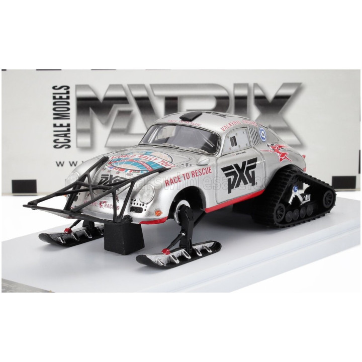 MATRIX SCALE MODELS PORSCHE 356A VALKYRIE RACING ANTARTICA ICE CHALLENGE 2021 WITH MOTHER AND CHILD PENGUIN - SILVER RED 1/43