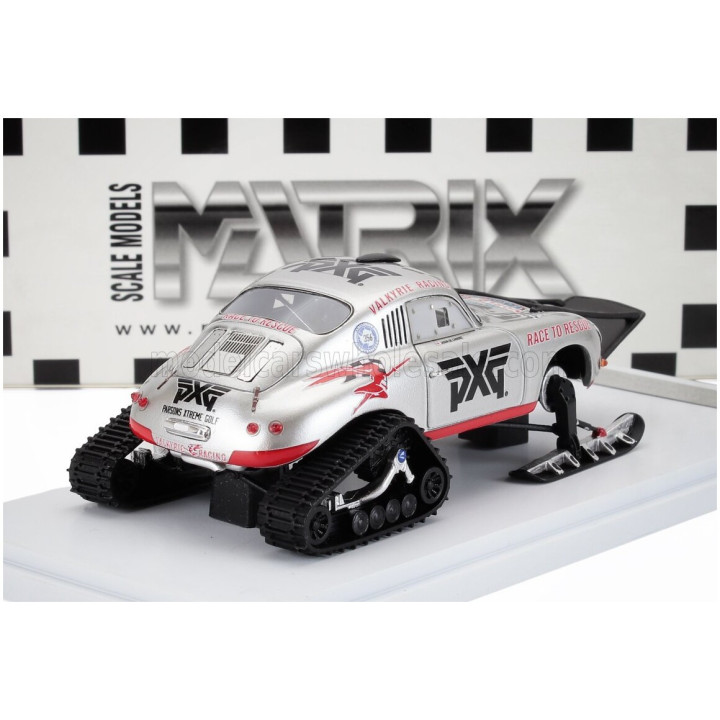MATRIX SCALE MODELS PORSCHE 356A VALKYRIE RACING ANTARTICA ICE CHALLENGE 2021 WITH MOTHER AND CHILD PENGUIN - SILVER RED 1/43