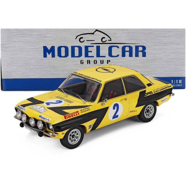 MCG OPEL ASCONA A (night version) N 2 RALLY ACROPOLIS 1975 WALTER ROHRL - CHRISTIAN GEISTDORFER - YELLOW BLACK 1/18