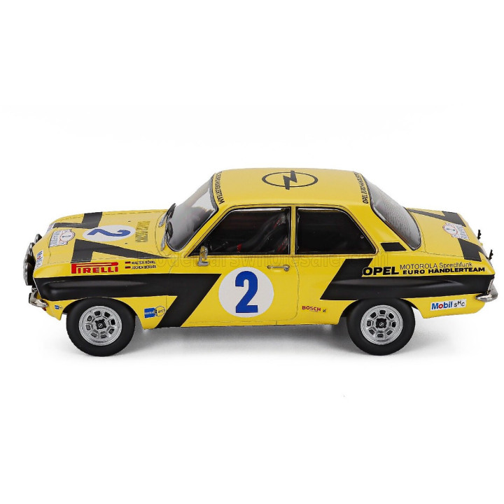 MCG OPEL ASCONA A (night version) N 2 RALLY ACROPOLIS 1975 WALTER ROHRL - CHRISTIAN GEISTDORFER - YELLOW BLACK 1/18