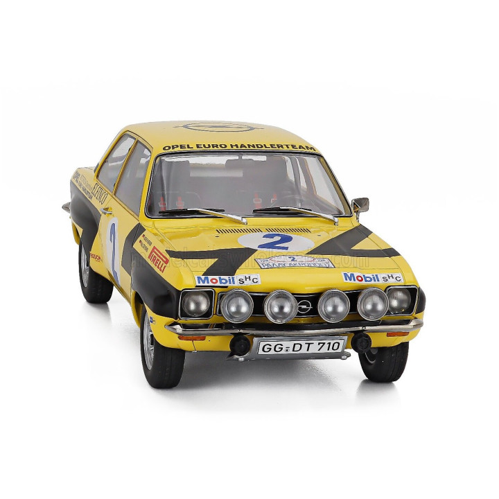MCG OPEL ASCONA A (night version) N 2 RALLY ACROPOLIS 1975 WALTER ROHRL - CHRISTIAN GEISTDORFER - YELLOW BLACK 1/18