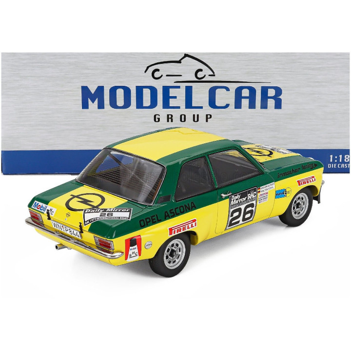 MCG OPEL ASCONA A (night version) N 26 RALLY RAC LOMBARD 1973 WALTER ROHRL - JOCHEN BERGER - GREEN YELLOW 1/18