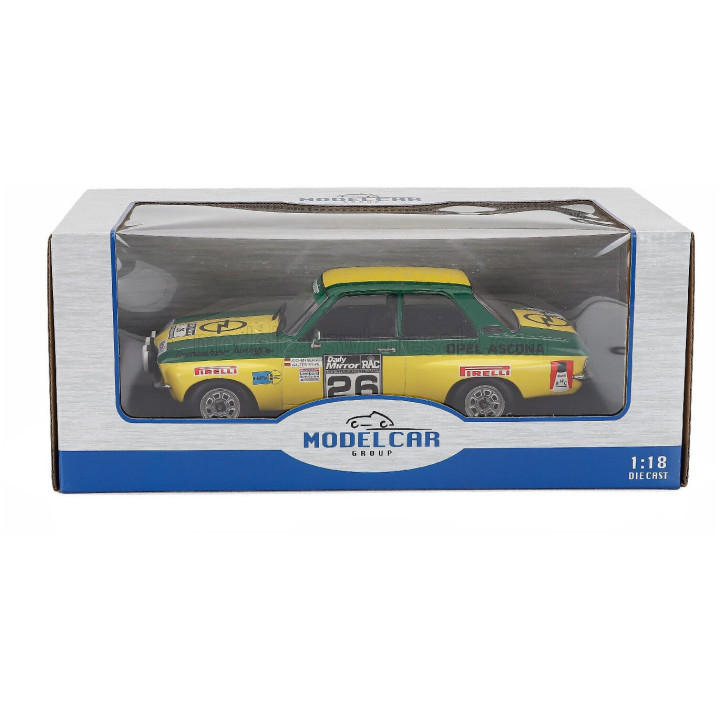 MCG OPEL ASCONA A (night version) N 26 RALLY RAC LOMBARD 1973 WALTER ROHRL - JOCHEN BERGER - GREEN YELLOW 1/18