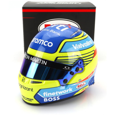 MINI HELMET BELL HELMET CASCO HELMET F1 FERNANDO ALONSO TEAM ASTON MARTIN ARAMCO COGNIZANT N 14 SEASON 2024 - YELLOW BLUE 1/2