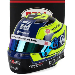 MINI HELMET BELL HELMET CASCO HELMET F1 OLIVER BEARMAN TEAM MONEYGRAM HAAS N 87 SEASON 2025 - YELLOW BLUE 1/2
