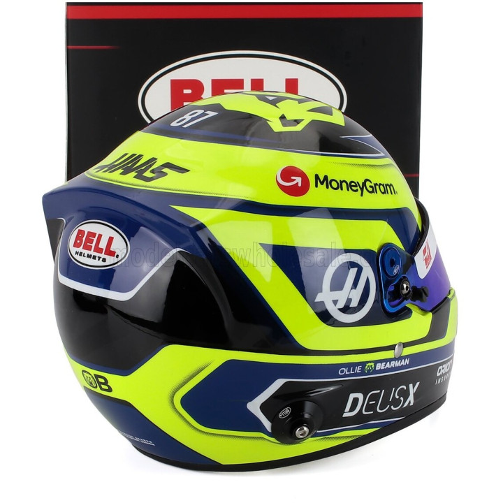 MINI HELMET BELL HELMET CASCO HELMET F1 OLIVER BEARMAN TEAM MONEYGRAM HAAS N 87 SEASON 2025 - YELLOW BLUE 1/2
