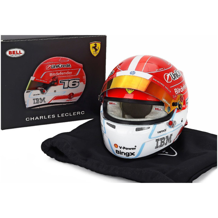 MINI HELMET BELL HELMET CHARLES LECLERC 2026 F1 SF-26 TEAM FERRARI HP N 16 - RED WHITE 1/2