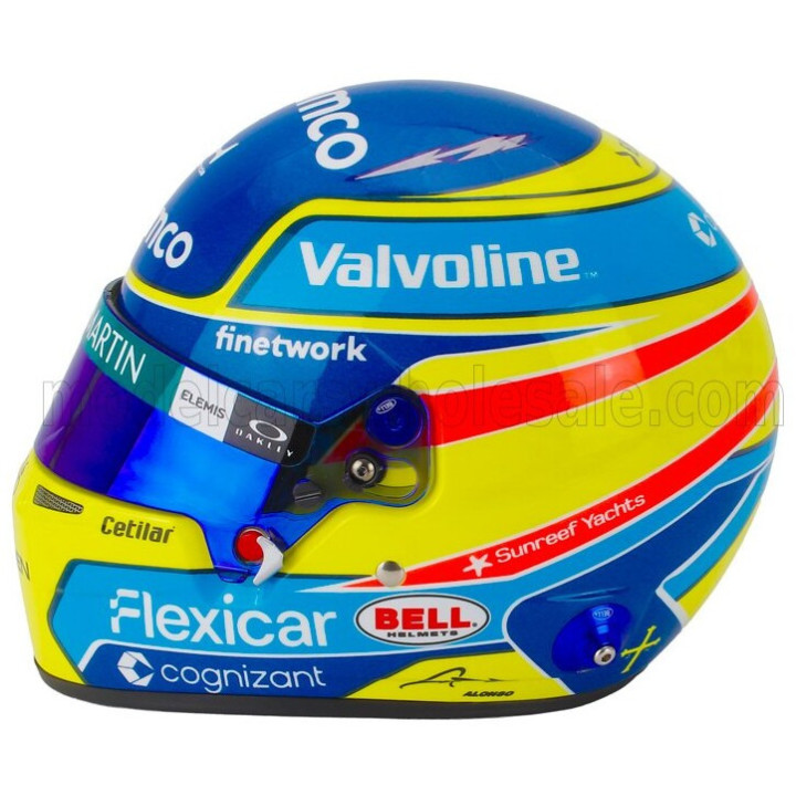 MINI HELMET BELL HELMET FERNANDO ALONSO 2026 F1 AMR26 TEAM ASTON MARTIN ARAMCO COGNIZANT N 14 - YELLOW BLUE RED 1/2