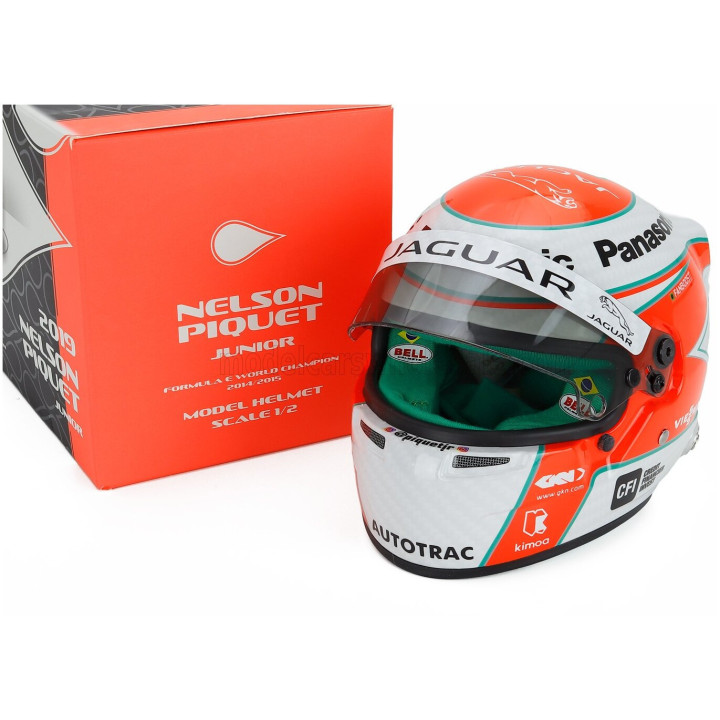 MINI HELMET BELL HELMET NELSON PIQUET Jr. 2019 FORMULA-E TEAM JAGUAR RACING N 3 - RED WHITE 1/2