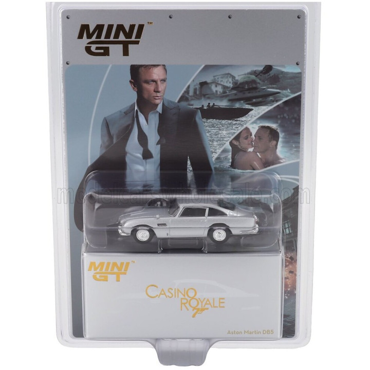 MINI GT ASTON MARTIN DB5 1964 - 007 JAMES BOND - CASINO ROYALE - SPANISH BLISTER PACKAGING - SILVER 1/64