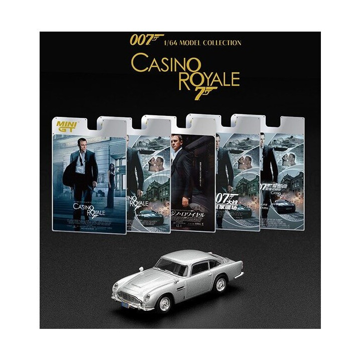 MINI GT ASTON MARTIN DB5 1964 - 007 JAMES BOND - CASINO ROYALE - SPANISH BLISTER PACKAGING - SILVER 1/64