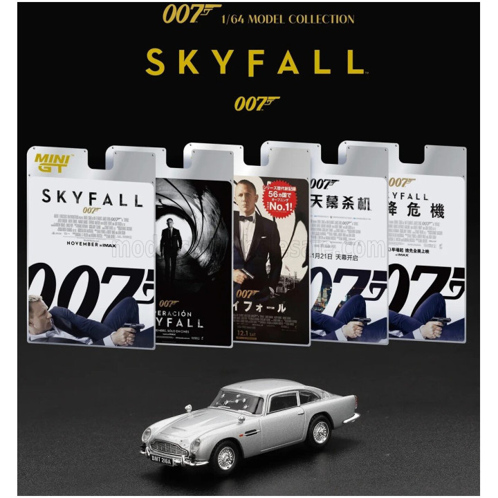 MINI GT ASTON MARTIN DB5 1964 - 007 JAMES BOND - SKYFALL - SPANISH BLISTER PACKAGING - SILVER 1/64