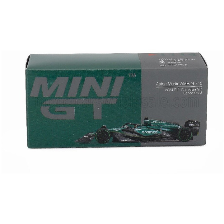 MINI GT ASTON MARTIN F1 AMR24 TEAM ARAMCO COGNIZANT N 18 CANADA GP 2024 LANCE STROLL - GREEN BLACK 1/64