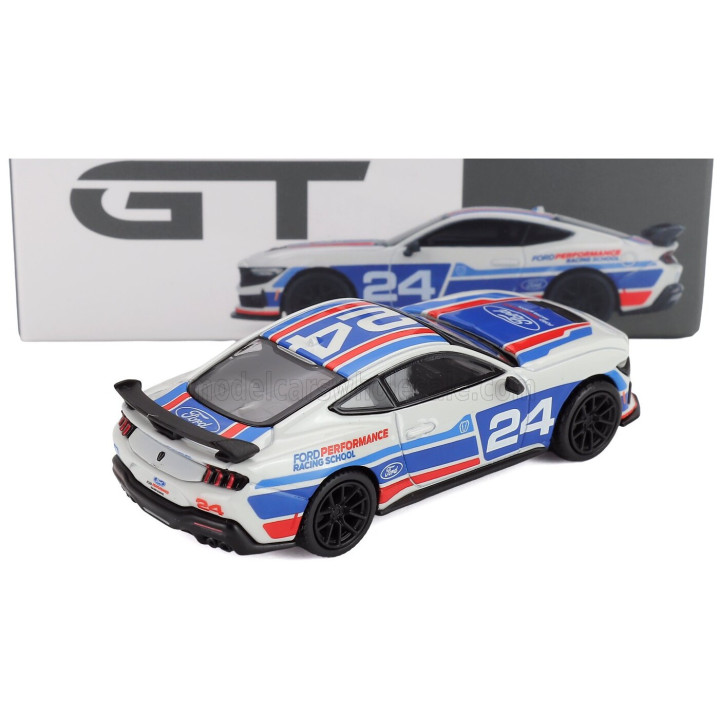 MINI GT FORD USA MUSTANG DARK HORSE N 24 FORD PERFORMANCE RACING SCHOOL 2025 - WHITE BLUE RED 1/64