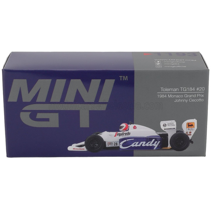 MINI GT TOLEMAN F1 TG184 HART TURBO N 20 MONACO GP 1984 JOHNNY CECOTTO - BLUE WHITE RED 1/64
