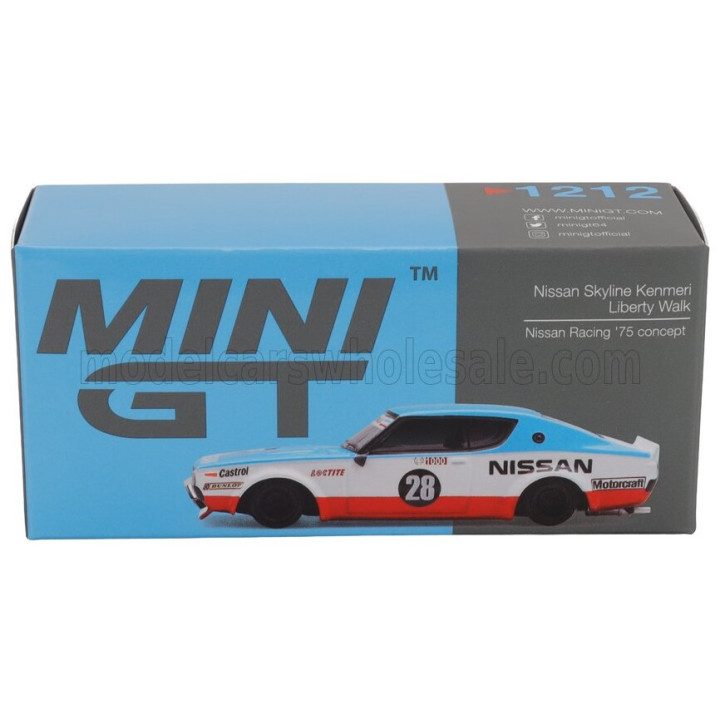 MINI GT NISSAN SKYLINE 2000 GT-R (KPGC110) LB WORKS N 28 RHD 2024 - WHITE BLUE RED 1/64