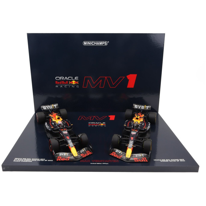MINICHAMPS RED BULL SET 2X F1 RB19 TEAM ORACLE RED BULL RACING N 1 WORLD CHAMPION 2nd SPRINT RACE + WINNER QATAR GP 2023 MAX