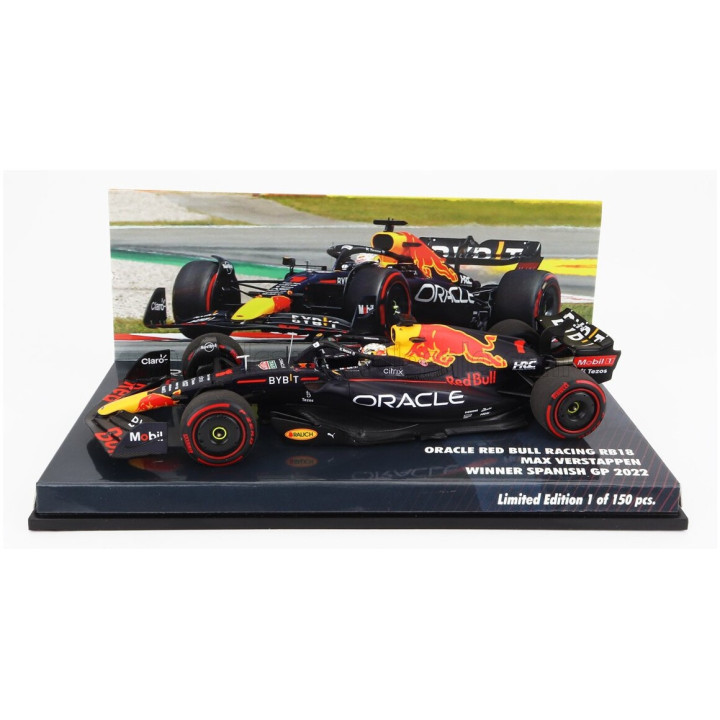 MINICHAMPS RED BULL F1 RB18 TEAM ORACLE RED BULL RACING N 1 WORLD CHAMPION WINNER SPAIN GP 2022 MAX VERSTAPPEN - MATT BLUE