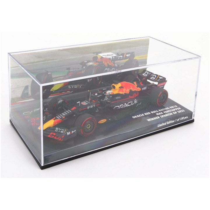 MINICHAMPS RED BULL F1 RB18 TEAM ORACLE RED BULL RACING N 1 WORLD CHAMPION WINNER SPAIN GP 2022 MAX VERSTAPPEN - MATT BLUE
