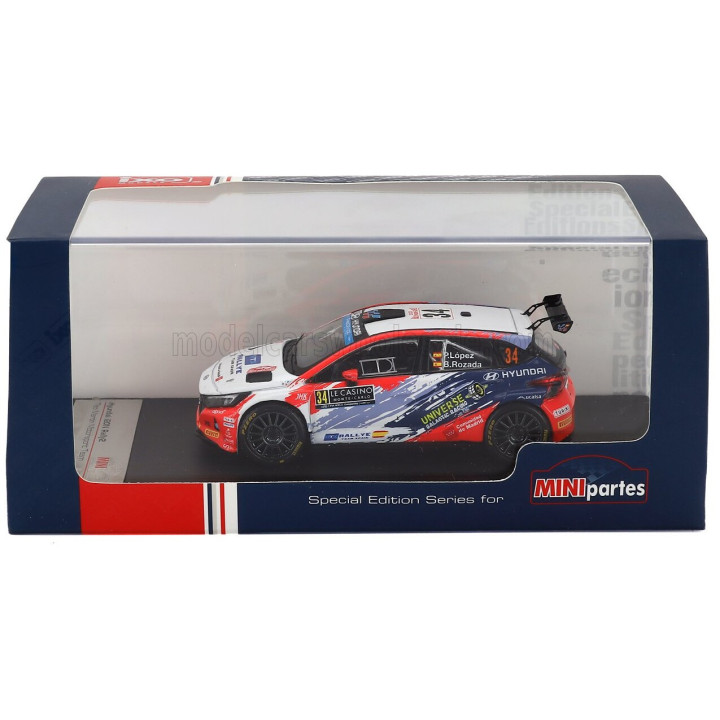 MINIPARTES HYUNDAI i20 RALLY2 TEAM TEO MARTIN MOTORSPORT N 34 RALLY MONTECARLO 2023 PEPE LOPEZ - BORJA ROZADA - WHITE RED FLUO