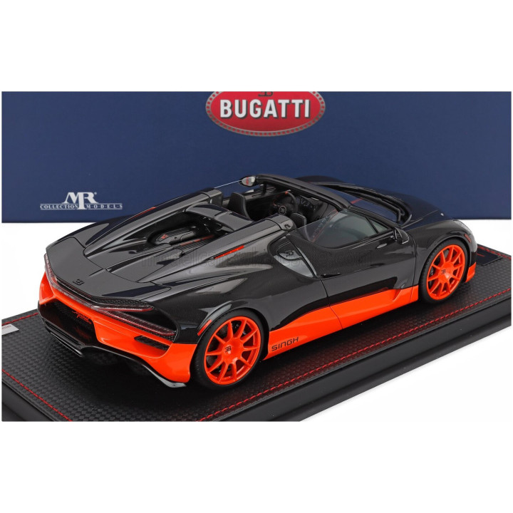 MR MODELS BUGATTI MISTRAL W16 WORLD RECORD CONFIGURATION 2023 - CON VETRINA - WITH SHOWCASE - BLACK ORANGE FLUO 1/18