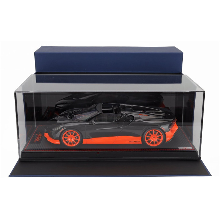 MR MODELS BUGATTI MISTRAL W16 WORLD RECORD CONFIGURATION 2023 - CON VETRINA - WITH SHOWCASE - BLACK ORANGE FLUO 1/18