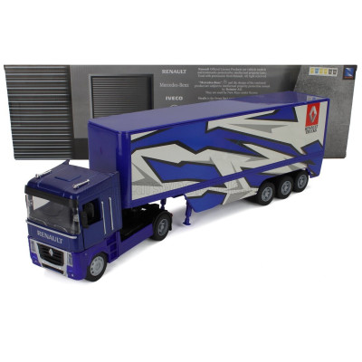 NEWRAY RENAULT MAGNUM AE500 TRUCK CASSONATO 2009 - BLUE WHITE BLACK 1/32