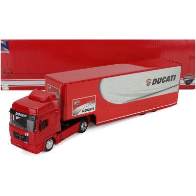 NEWRAY MAN F2000 TRUCK TEAM DUCATI CORSE BIKE TRANSPORTER 1995 - RED WHITE 1/43
