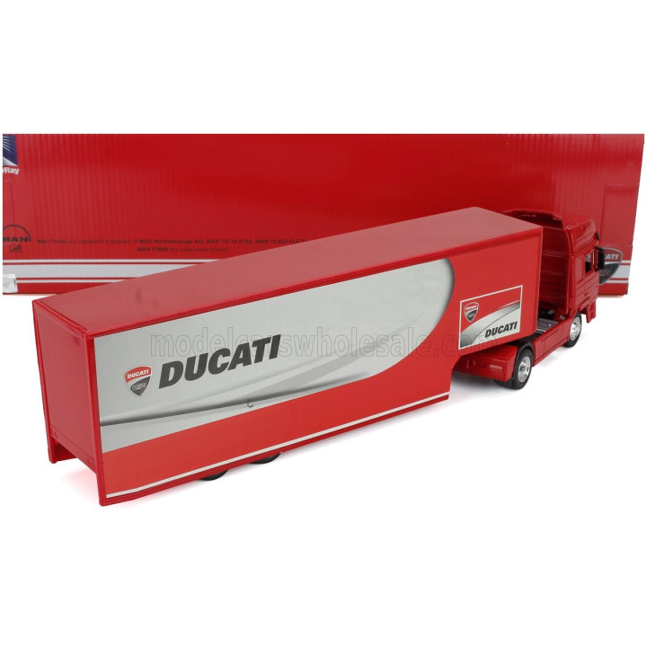 NEWRAY MAN F2000 TRUCK TEAM DUCATI CORSE BIKE TRANSPORTER 1995 - RED WHITE 1/43
