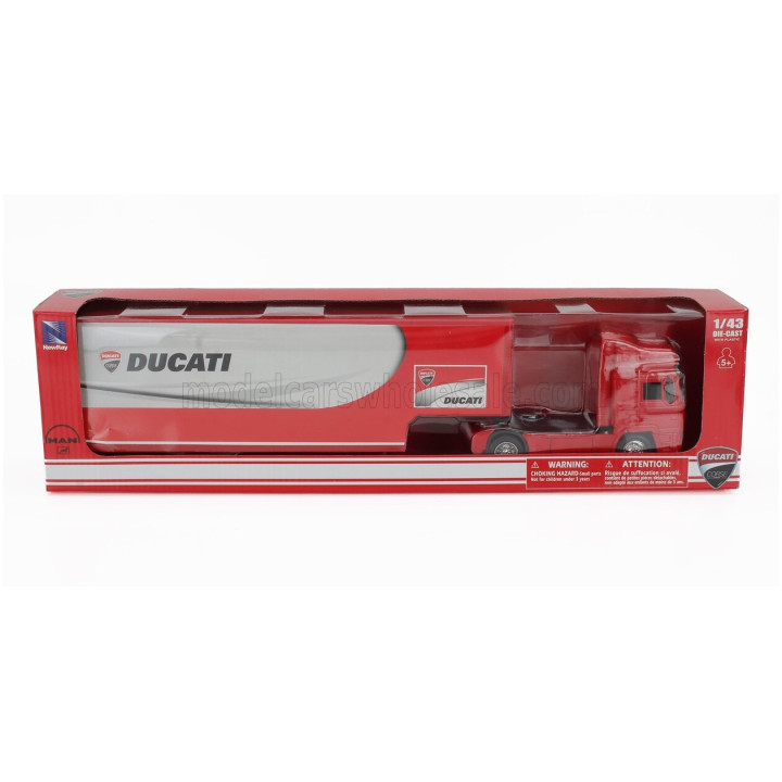 NEWRAY MAN F2000 TRUCK TEAM DUCATI CORSE BIKE TRANSPORTER 1995 - RED WHITE 1/43