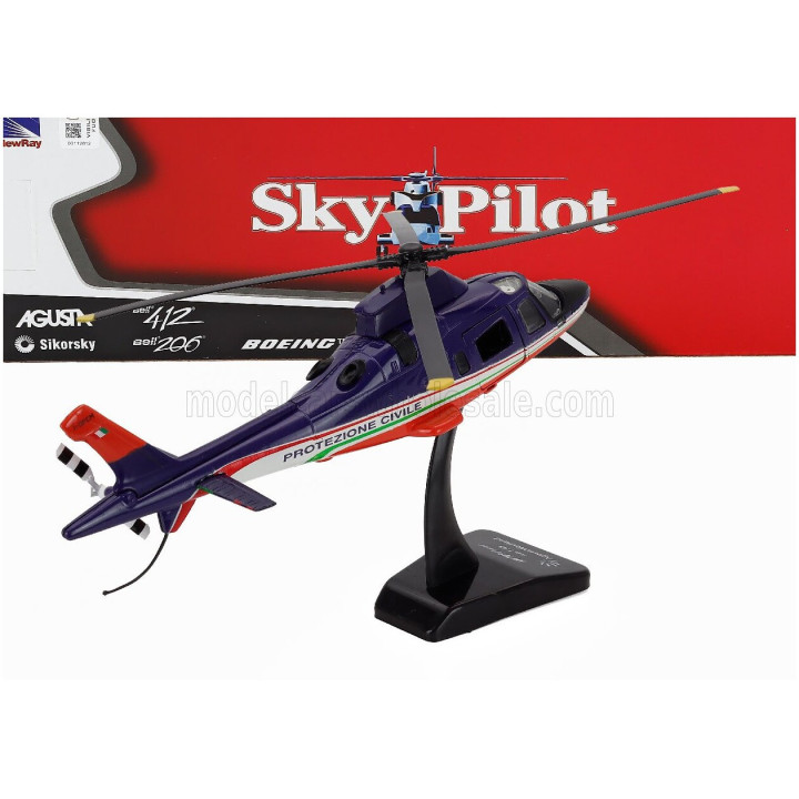 NEWRAY AGUSTA WESTLAND A109 POWER HELICOPTER PROTEZIONE CIVILE - BLUE WHITE RED 1/43