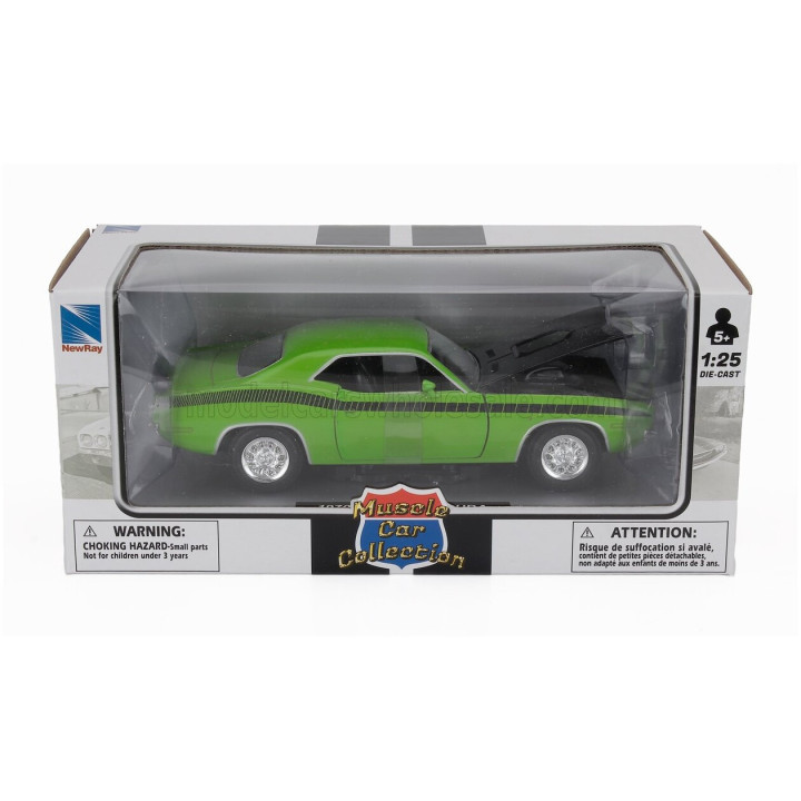 NEWRAY PLYMOUTH CUDA COUPE 1970 - GREEN BLACK 1/24