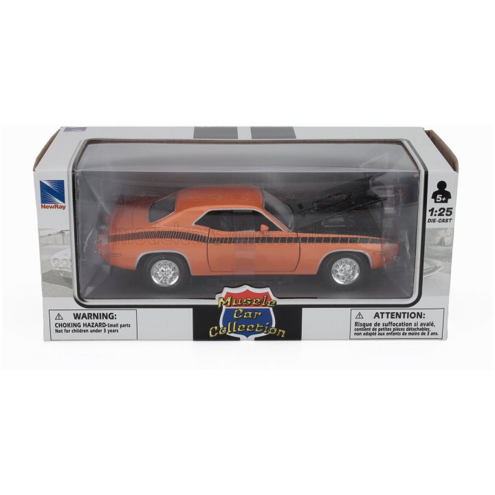 NEWRAY PLYMOUTH CUDA COUPE 1970 - ORANGE BLACK 1/24