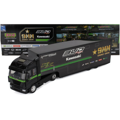 NEWRAY IVECO FIAT STRALIS 540 TRUCK TEAM KAWASAKI BUD RACING BIKE CROSS TRANSPORTER 2009 - BLACK 1/43
