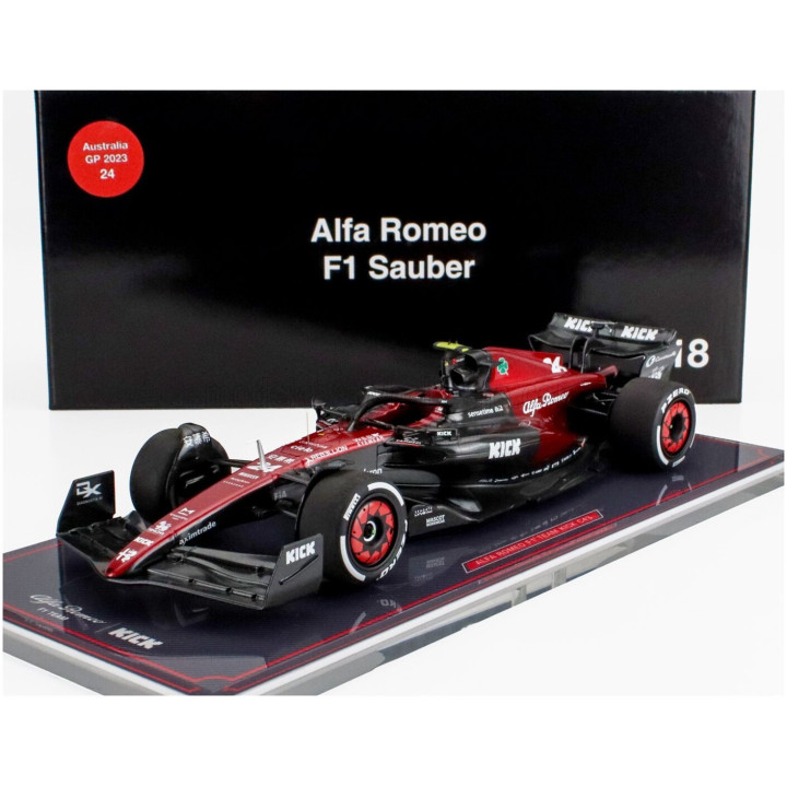 NZG ALFA ROMEO F1 C43 TEAM STAKE N 24 AUSTRALIAN GP 2023 ZHOU GUANYU - CON VETRINA - WITH SHOWCASE - BLACK RED 1/18