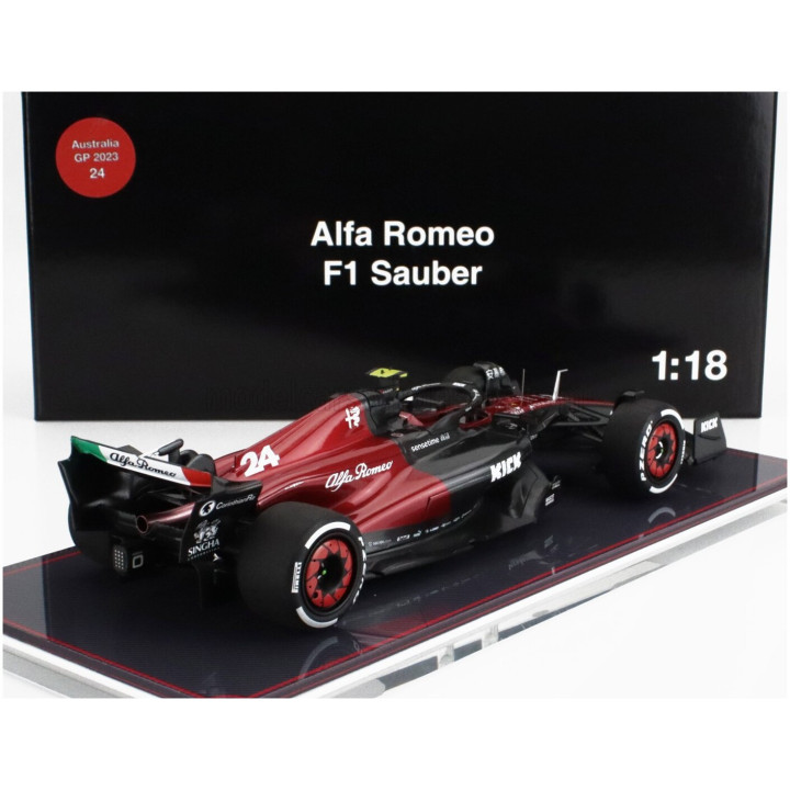 NZG ALFA ROMEO F1 C43 TEAM STAKE N 24 AUSTRALIAN GP 2023 ZHOU GUANYU - CON VETRINA - WITH SHOWCASE - BLACK RED 1/18