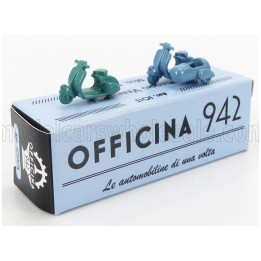 OFFICINA 942 PIAGGIO SET 2X VESPA 98 + VESPA 98 SIDECAR 1946 - GREEN LIGHT BLUE 1/76