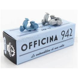 OFFICINA 942 PIAGGIO SET 2X VESPA 98 + VESPA 98 SIDECAR 1946 - LIGHT BLUE LIGHT GREY 1/76