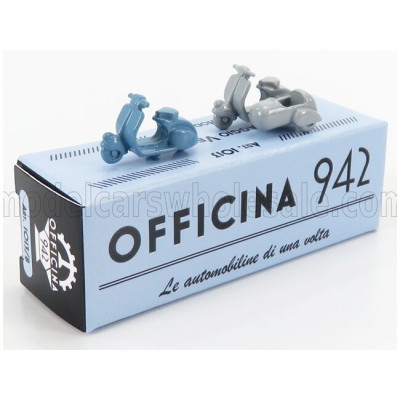 OFFICINA 942 PIAGGIO SET 2X VESPA 98 + VESPA 98 SIDECAR 1946 - LIGHT BLUE LIGHT GREY 1/76
